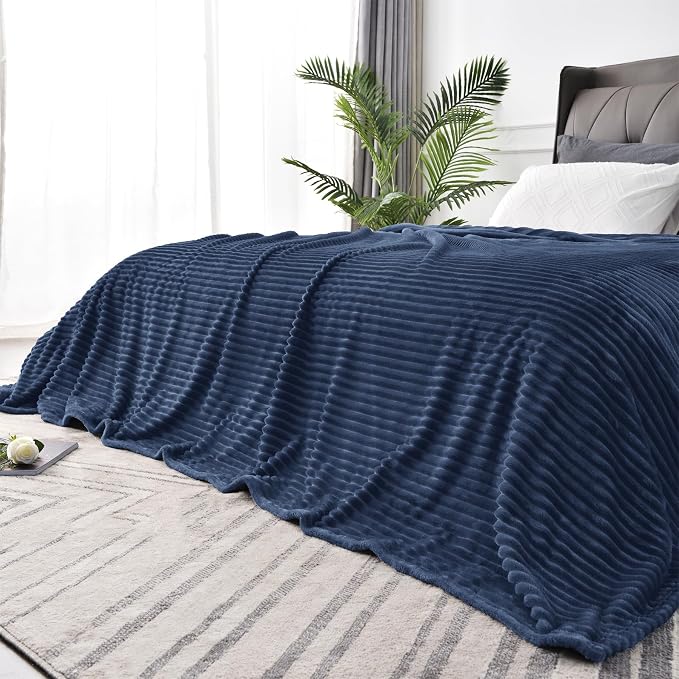 BEDELITE 3D Ribbed Jacquard Navy Blankets Queen Size - Image 2