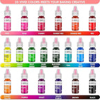 Food Coloring Liquid Set - Jelife 20 Colors Liquid Easter Eggs Dye Kit Edible Cake Decorating Color Flavorless Vibrant Food Dye for Baking Macaron Frosting Fondant Cookie(6ml/Bottles)