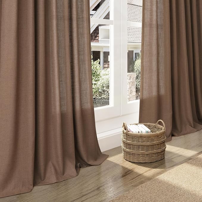 Extra Long Caramel Brown Linen Curtains 2 Panels 102 Inches Long - Image 6