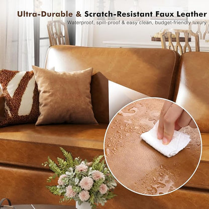 ABCASA Loveseat Set of 2, Living Room Furniture Set, Oversized Faxu Leather Sofa - Image 3