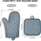 Oven Mitts and Pot Holders, Silicone Oven Gloves, 500 F Heat Resistant Oven Mitts Sets, Non-Slip Silicone Textured Grip, Blue