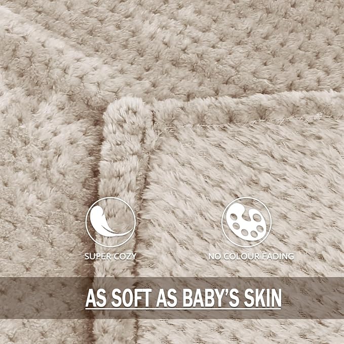 Exclusivo Mezcla Soft Waffle Fleece Bed Blanket Queen Size, Tan | Lightweight - Image 8