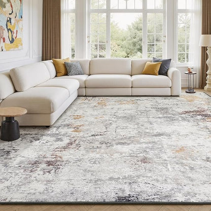 Rugflix 8x10 Area Rugs for Living Room, Washable Beige Grey Large Rug | Machine by RugflixAreaRugs