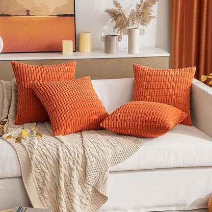 MIULEE Fall Corduroy Decorative Throw Pillow Covers 18x18 Orange Pack of 2 | - Image 7