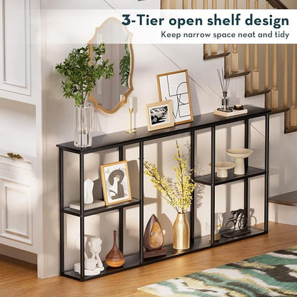 WOHOMO Black Console Table, 3-Tier Small Entryway Table, Long Sofa Table - Image 4
