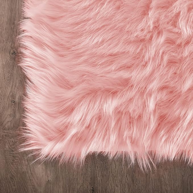Latepis Pink Area 8x10 Shaggy Faux Sheepskin Fur Rug - Image 6