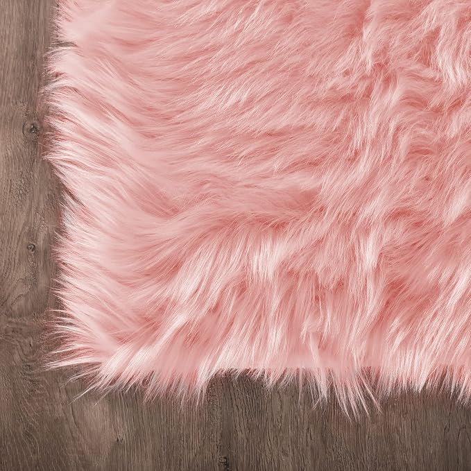 Latepis Pink Circle Round Rug 3ft Faux Fur Sheepskin Rugs - Image 5