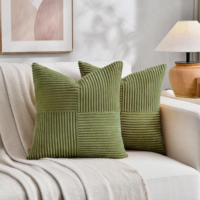 Fancy Homi 2 Packs Moss Green Decorative Throw Pillow Covers 18x18 Inch - Image 5