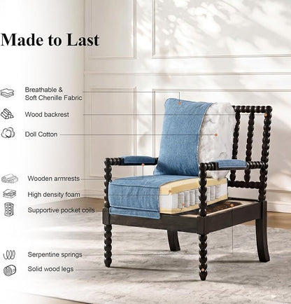 DUHOME Linen Fabric Spindle Accent Chairs Set of 2 - Image 6