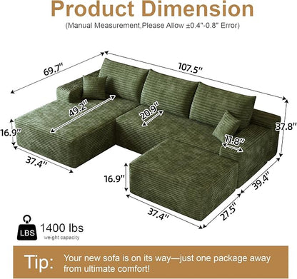 108" Sectional Couches for Living Room Cloud Couch Sofa - Image 2