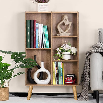 5 Cube Small Bookshelf, 3 Tier Mid-Century Modern Bookcase - Image 4