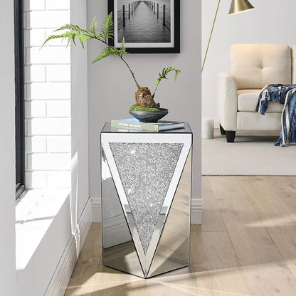 Inverted Triangular Mirror Square End Table, Crystal Diamond Inlaid Coffee Table - Image 3