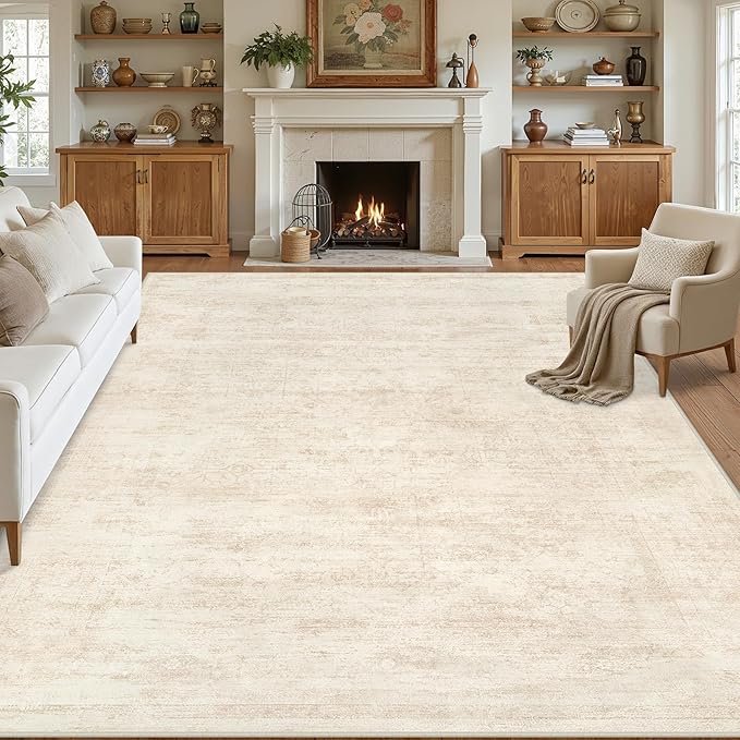 10x12 Area Rugs Living Room: Bedroom Washable Carpet Retro Beige | Large - Image 8
