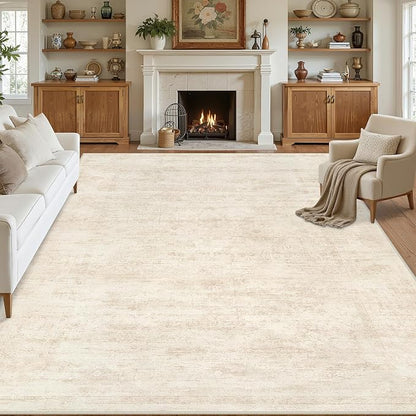 10x14 Area Rugs Living Room: Bedroom Washable Carpet Retro Beige | Large - Image 8