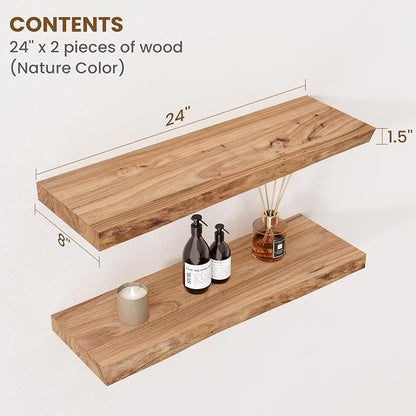 Floating Shelves for Wall Decor, Rustic Solid Elm Wood Live Edge Floating - Image 2