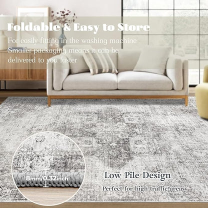 Area Rug 9x12 Washable Rug, Vintage Boho Medallion Rugs Non-Slip Soft Low Pile - Image 7