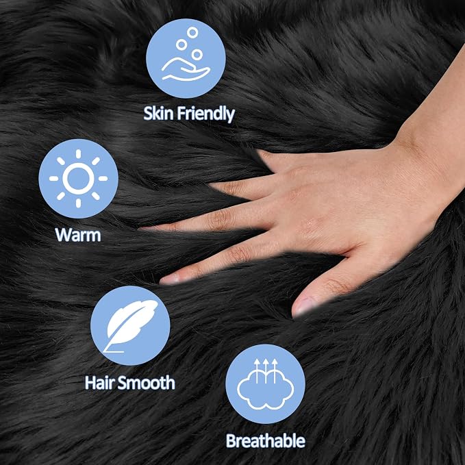 Black Round Rug for Bedroom, Fluffy Circle Rug 3 3 Feet for Kids Room, Furry - Image 5
