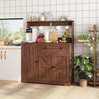 Wnutress Farmhouse Coffee Bar Cabinet with Drawer, 39" Kitchen Hutch Sideboard Buffet Cabinet with Charging Station and Adjustable Shelves, Coffee Bar Storage Table for Living Room, Dining Room, Brown