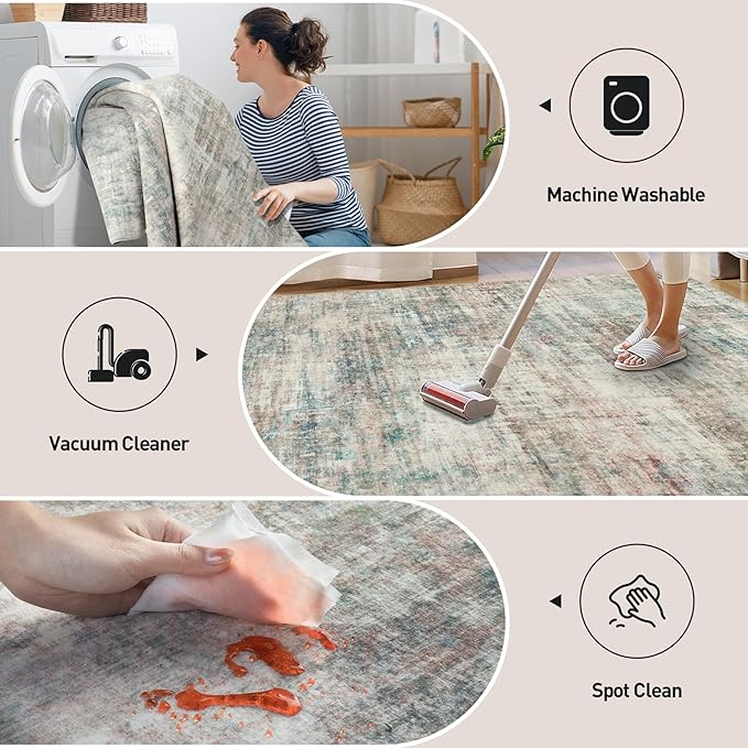 8x10 Area Rugs for Living Room: Washable Abstract Multi Color Carpet | Non-slip - Image 4