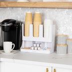 Mind Reader 6 Compartment Upright Breakroom Coffee Condiment and Cup Storage Organizer, White