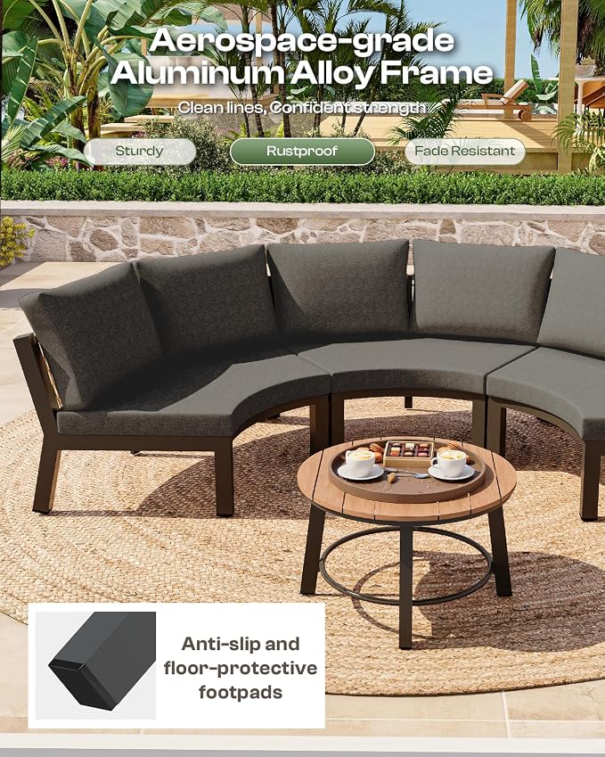 Outdoor Patio Furniture Set, 4 Piece Half-Moon Aluminum Patio Conversation Sets - Image 6