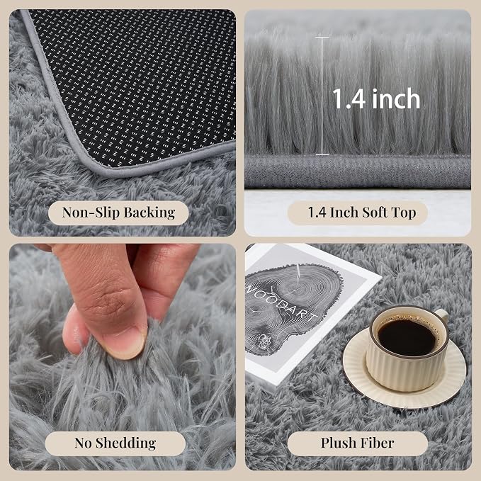 PLHXFR 9x12 Area Rugs Living Room: Fluffy Bedroom Rug Shag Carpet Grey | - Image 5