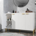 White Fluted Sideboard Cabinet - Luxury Buffet Table with 4 Doors, Large Coffee Bar Station for Living Room, Kitchen, Hallway, Entryway Storage
