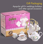 CHENP.HMC Porcelain Tea Set Tea Cup Set 22-Piece Porcelain Ceramic Coffee Tea Gift Sets Cups Saucer Service for 6 Teapot Sugar Bowl Creamer Pitcher and Teaspoons tea pot sets(Camellia)