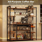 IRONCK Large Bakers Rack with Power Outlet, 62 Inch Wide Microwave Stand, Coffee Bar with Storage, Kitchen Racks and Shelves