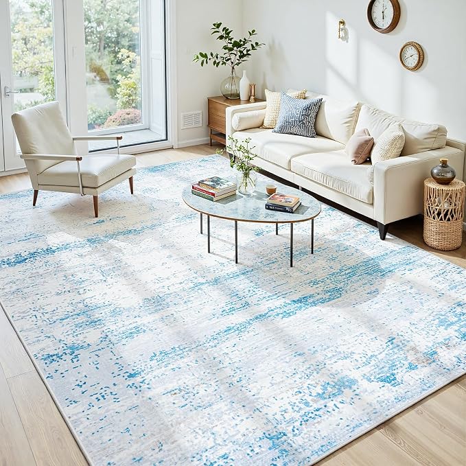 8x10 Washable Area Rug for Living Room Bedroom: Non-Slip Modern Light Blue | - Image 2