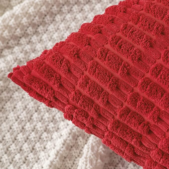MIULEE Corduroy Decorative Throw Pillow Covers 16x16 Red Pack of 2 | Soft Boho - Image 2