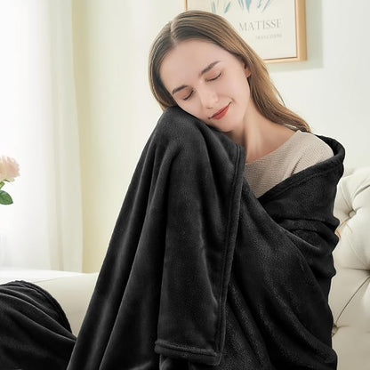 BEDELITE Fleece Blanket Soft Plush Queen Size Bed Blanket Black 90"x90" | Ultra - Image 3