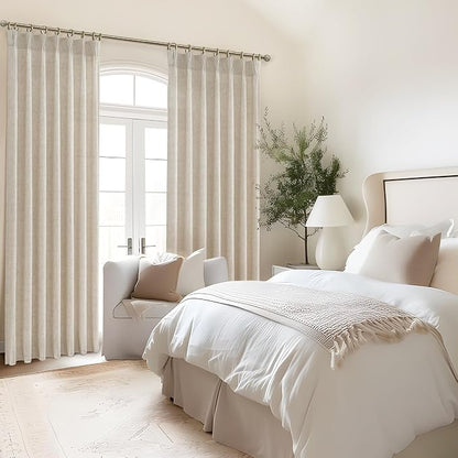 PleatedDrapes 96 Inch Curtains 2 Panel Set, Modern Linen Pleat Back Tab Dining - Image 6