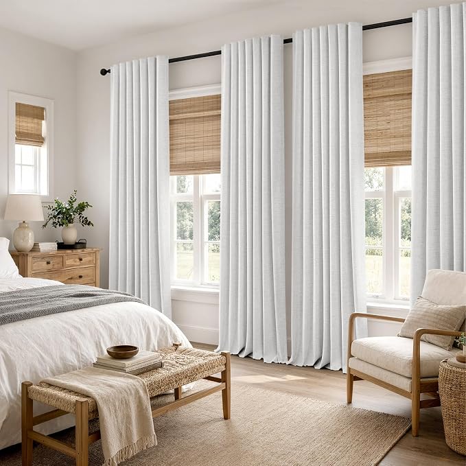 MIULEE 100% Blackout Linen Curtains 42 x 63 Inch Heathered White 2 Panels | - Image 8