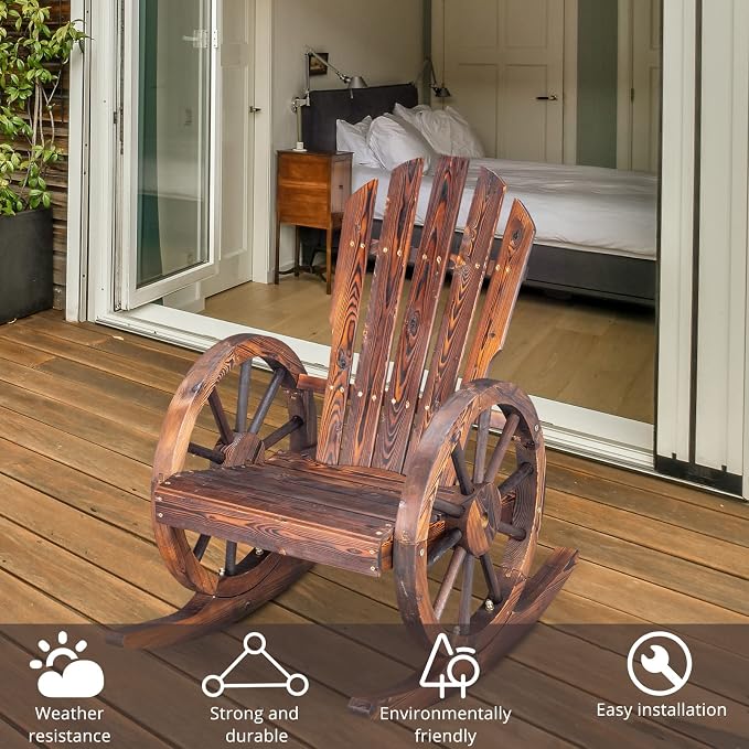 Outvita Adirondack Rocking Chair Set of 2, Wood Wagon Rocker, Outdoor Wooden - Image 5