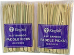200 Count | KingSeal Natural Green Bamboo Wood Paddle Picks, Skewers for Appetizers and Cocktails, 6.0 Inches - 2 Packs of 100