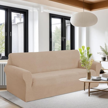 U-NICE HOME Oversized Stretch Couch Cover Slipcover, Camel | 3 Cushion Sofa - Image 2