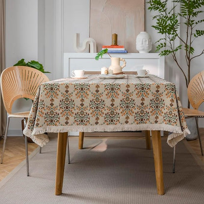 VClife Beige Floral Print Table Cloth, Linen Texture Tablecloth by VCLIFE