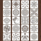 20 Pcs 4x4'' Mandala Stencils for Painting on Wood, Floor, Wall, Tile Fabric, Reusable Furniture Stencils Painting Template Mandala Template for DIY Rock Art Projects Decoration