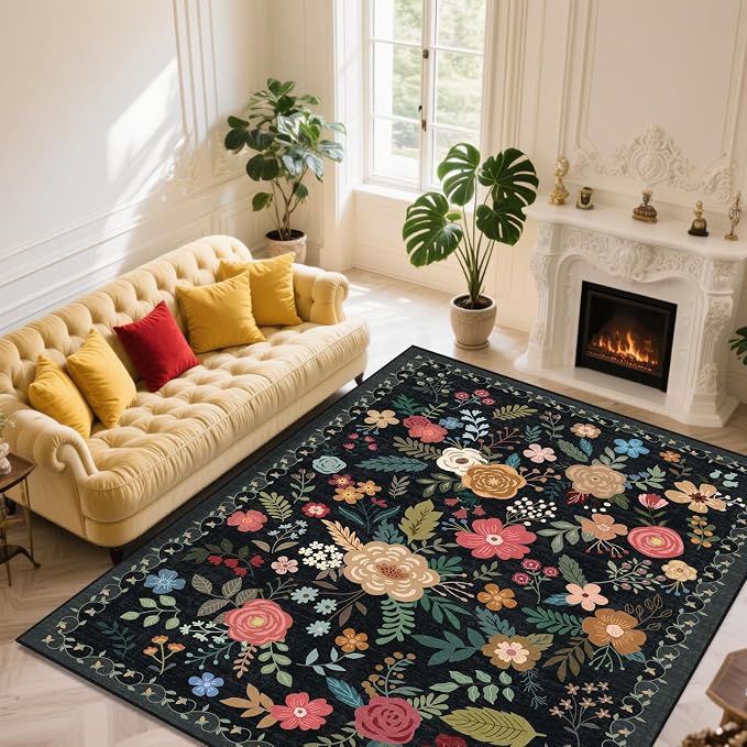 8x10 Area Rug, Floral Rugs for Living Room, Stain-Resistant Washable Bedroom Rug - Image 2
