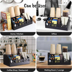 Coffee Bar Organizer for Countertop – Wooden Coffee and Tea Station Caddy with Tray for Pods, Cups, Condiments, and Accessories – Kitchen or Office Counter Storage (Medium Size -Black)
