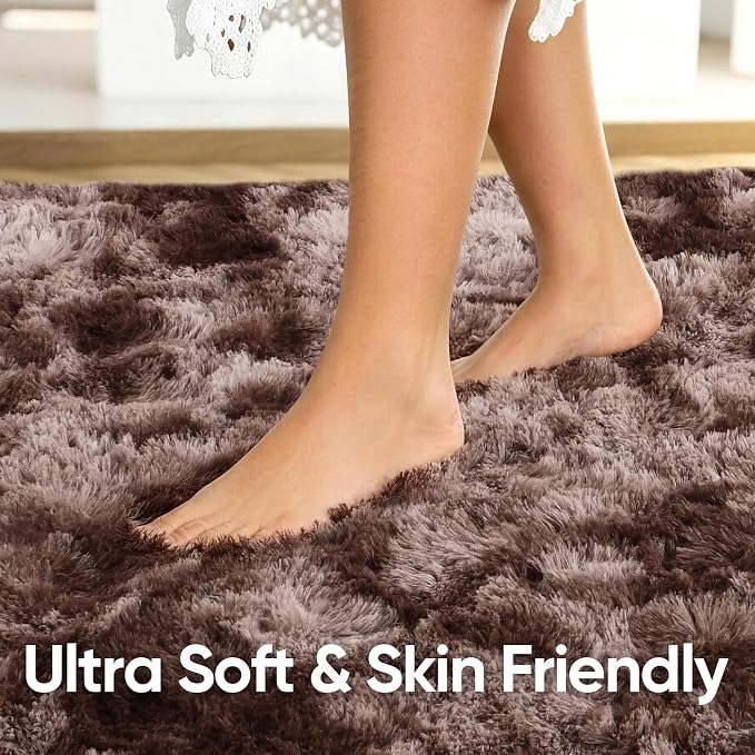 8x10 Extra Large Tie-Dyed Brown Fluffy Area Rug Non-Slip - Image 5