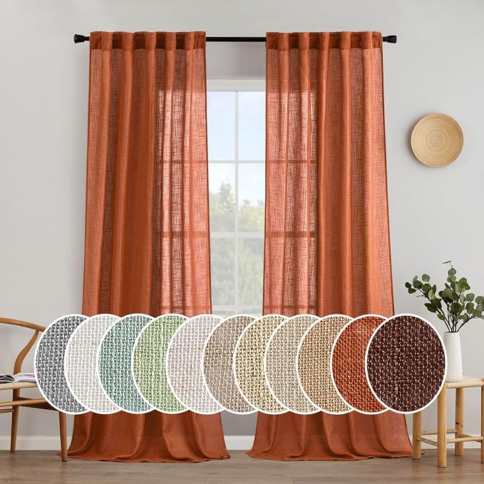 MIULEE Rust Fall Linen Curtains 52x96 Inch 2 Panels by MIULEE