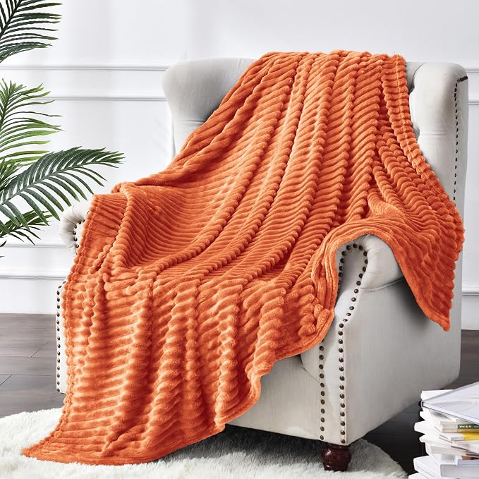 BEDELITE 3D Ribbed Burt Orange Fleece Twin Fall Blanket - Image 8