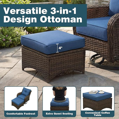 Patio Furniture Set, High Back Rattan Sofa & Swivel Rocker Chairs, Weather - Image 9