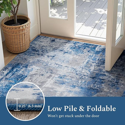 Rugflix 5x7 Area Rugs for Living Room, Washable Blue Grey Large Rug | Machine - Image 6