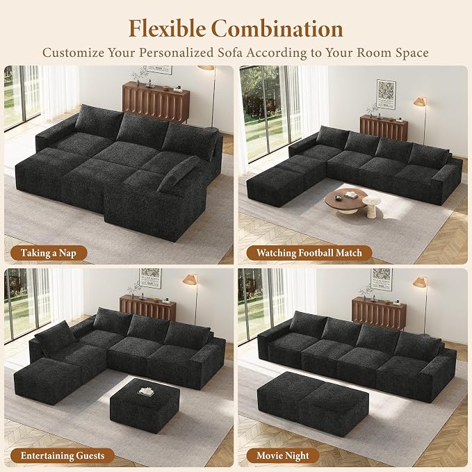 Vesgantti 145.6" Modular Boneless Couch, Modern U Shaped 6 Seater Sectional Sofa - Image 7
