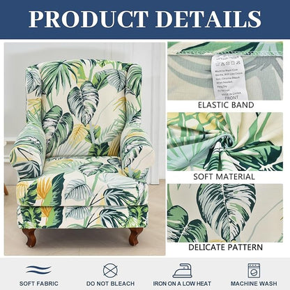 HAOYONG Wing Chair Slipcovers Stretch Wingback Chair Covers Printed 2 Pieces - Image 2