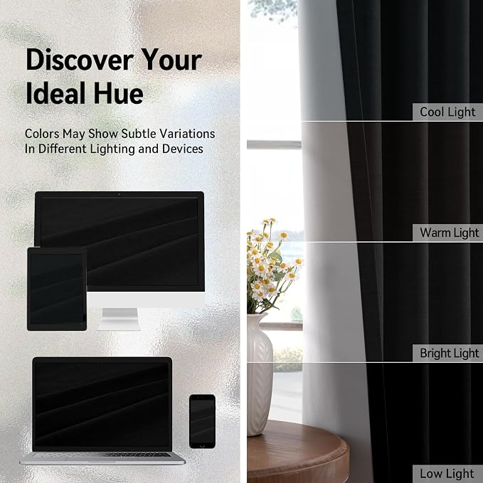 100% Blackout Linen Textured Curtains 72 Inch Long, Light Blocking, Thermal - Image 6