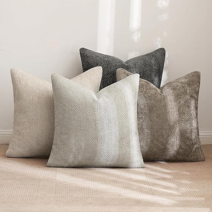 MIULEE Soft Decorative Chenille Euro Pillow Covers Neutral 24x24 Pack of 4 | - Image 3